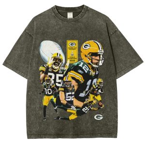 Men's Green Bay Packers Vintage Football Player Print Washed Streetwear Tee