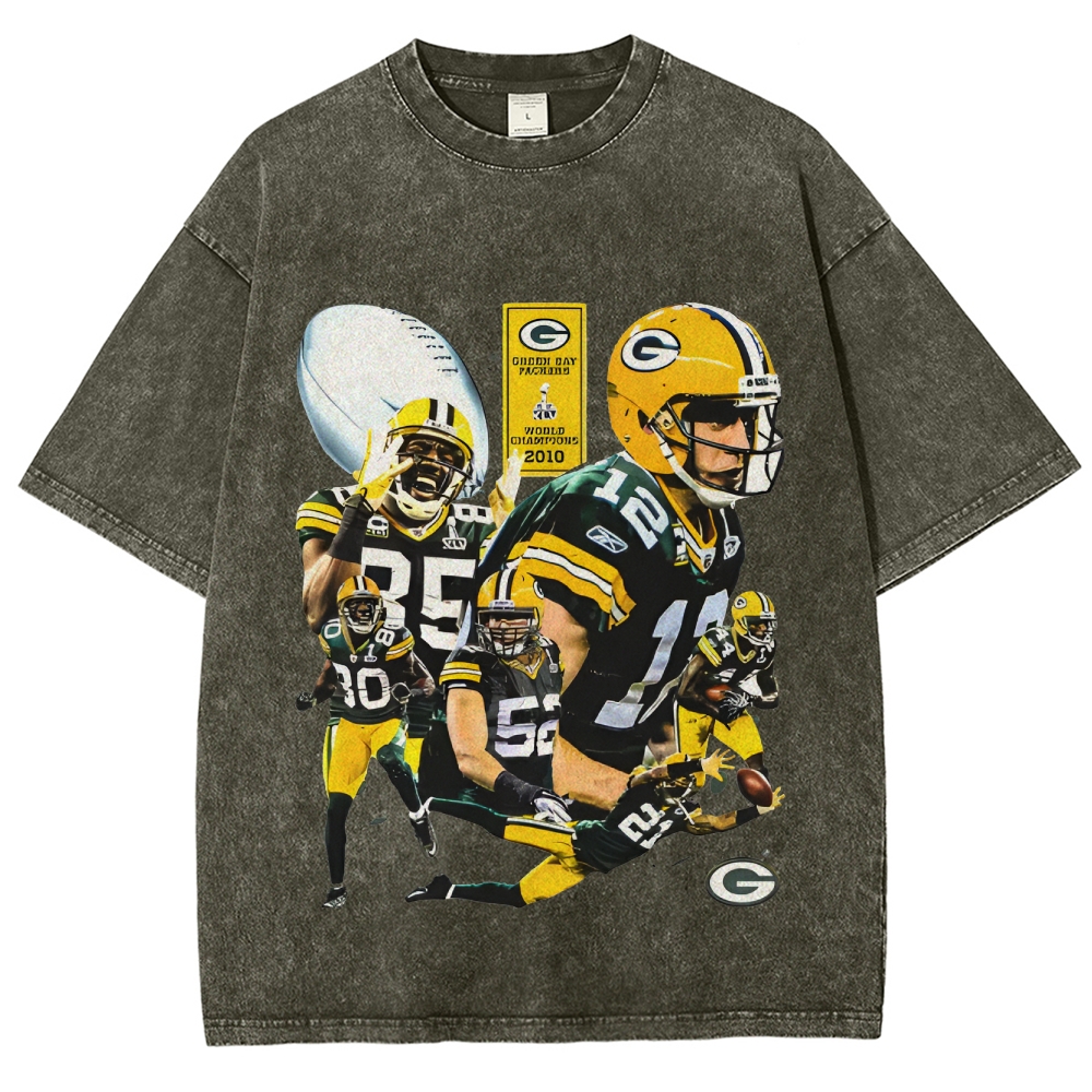 Men's Green Bay Packers Vintage Football Player Print Washed Streetwear Tee