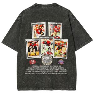 Men's Vintage Football Trading Card Collage Retro Print Washed Oversized Tee