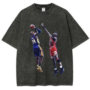 Men's Basketball Stars Competitive Match Retro Graphic Vintage Washed T-Shirt