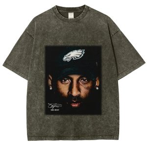 Men's Vintage Washed Eagles Portrait Graphic Oversized Casual Streetwear Cotton T-Shirt