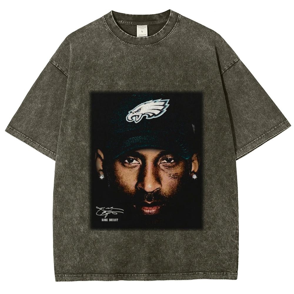 Men's Vintage Washed Eagles Portrait Graphic Oversized Casual Streetwear Cotton T-Shirt