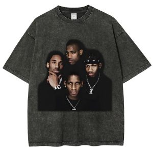 Men's Saints Football Player Retro Collage Print Vintage Washed Loose Fit Casual Tee