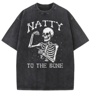 Men's Skeleton Fitness Natty To The Bone Vintage Washed Oversized T Shirt
