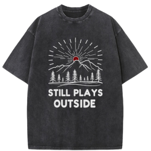 Men's Outdoor Mountain Still Plays Outside Retro Graphic Washed Cotton T-Shirt